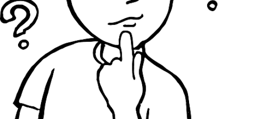 Line drawing of a thoughtful man touching his chin, flanked by question marks on a black background.