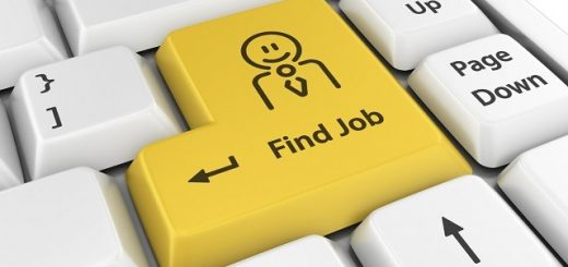 A white computer keyboard with a yellow Enter key showing a person icon and the text Find Job.