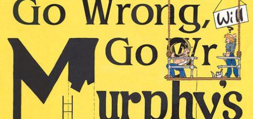 Poster containing mostly text about Murphy's Law, with cartoon painters making mistakes.