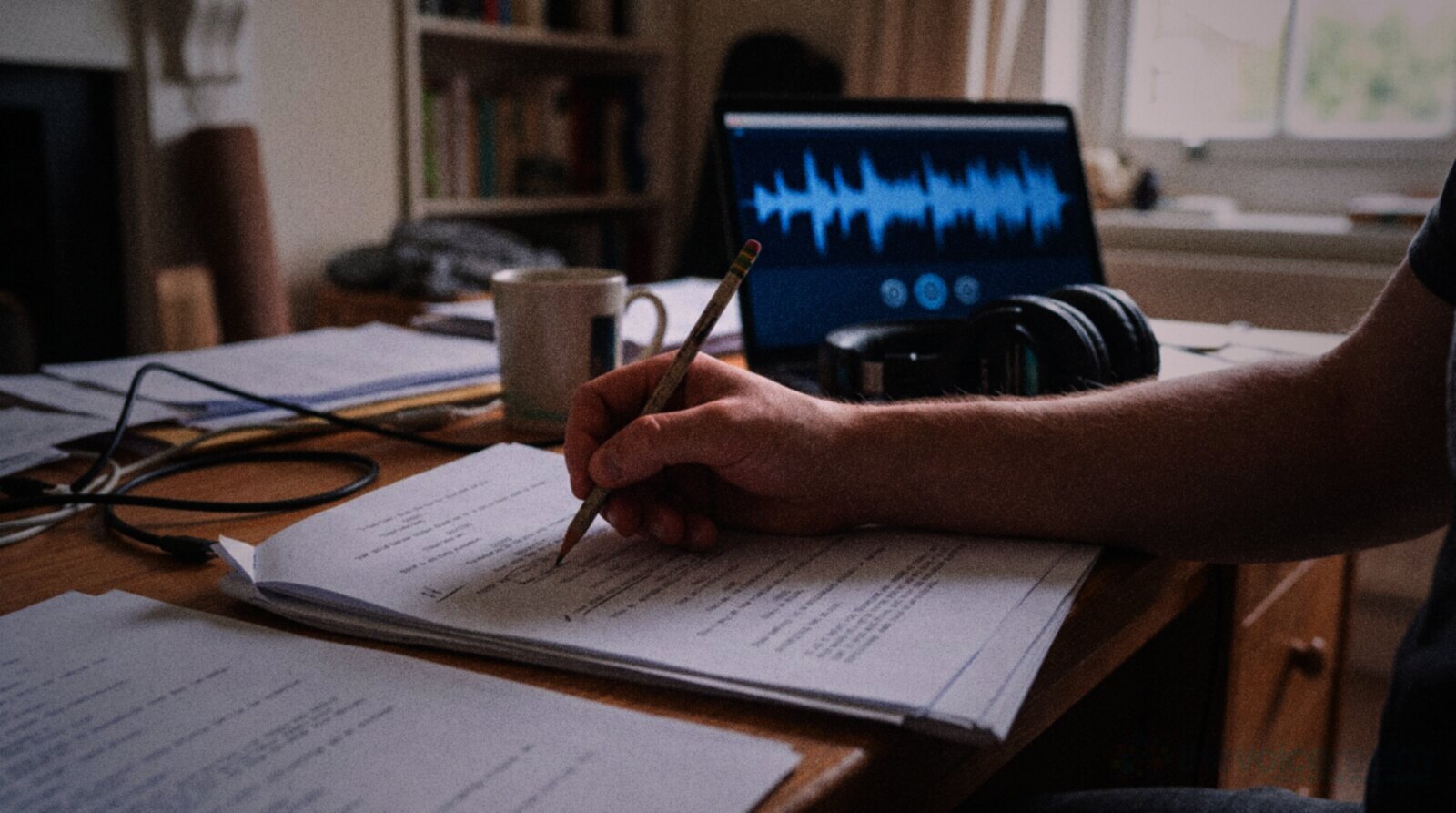 A voice actor marking up an audition script with a pencil © The Voice Realm