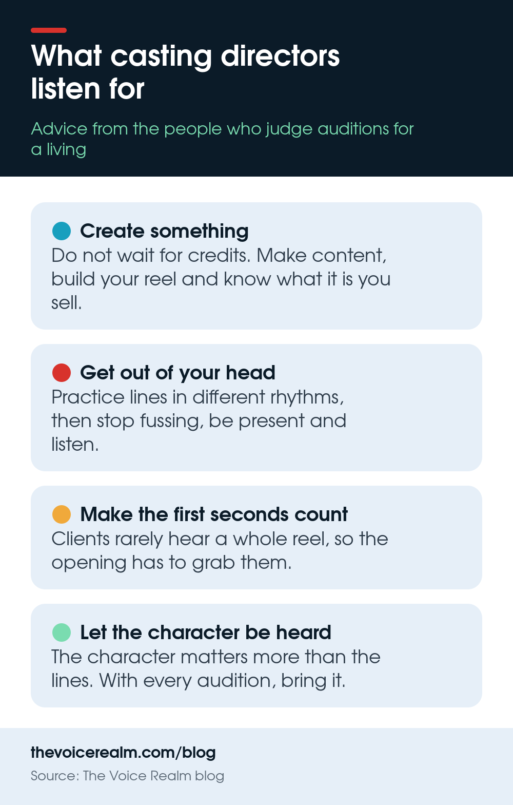 Infographic: four things casting directors listen for in an audition © The Voice Realm