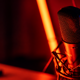 Professional studio microphone in a voice-over recording setup
