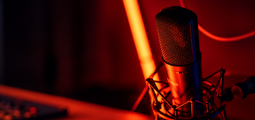 Professional studio microphone in a voice-over recording setup
