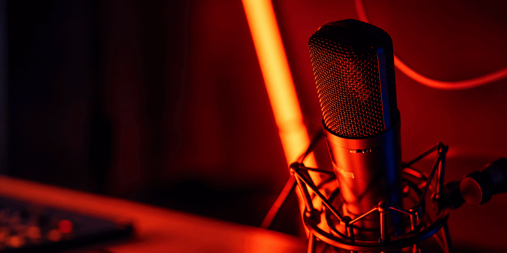 Professional studio microphone in a voice-over recording setup