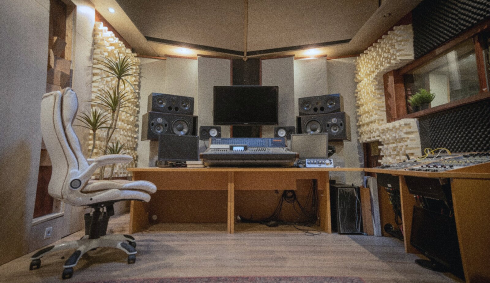 Professional recording studio used for voice-over production and audio editing