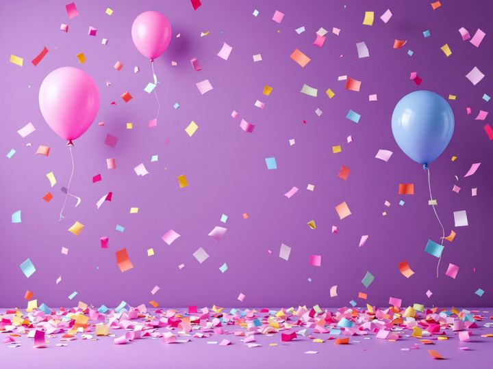 Playful voice tone: balloons and confetti