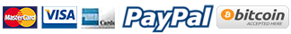 Payment method logos: Mastercard, Visa, American Express, Paypal, and Bitcoin